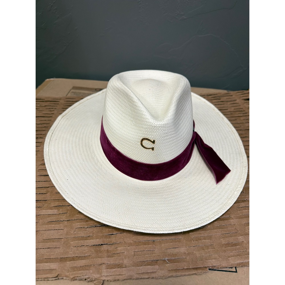 Charlie 1 Horse Truth Premier Straw Hat Natural Cream Burgundy Velvet 7 1/2